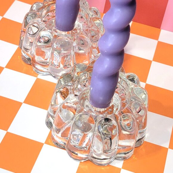 Vintage Bubble Glass Candle Holders Pair of Retro Candlesticks for Boho Tablesca - Picture 4 of 7